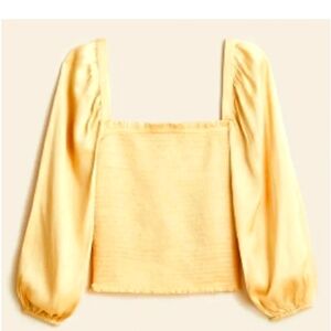 J.Crew Squareneck Smocked Satin Top Womens 3/4 Sleeves Featherweight Blouse